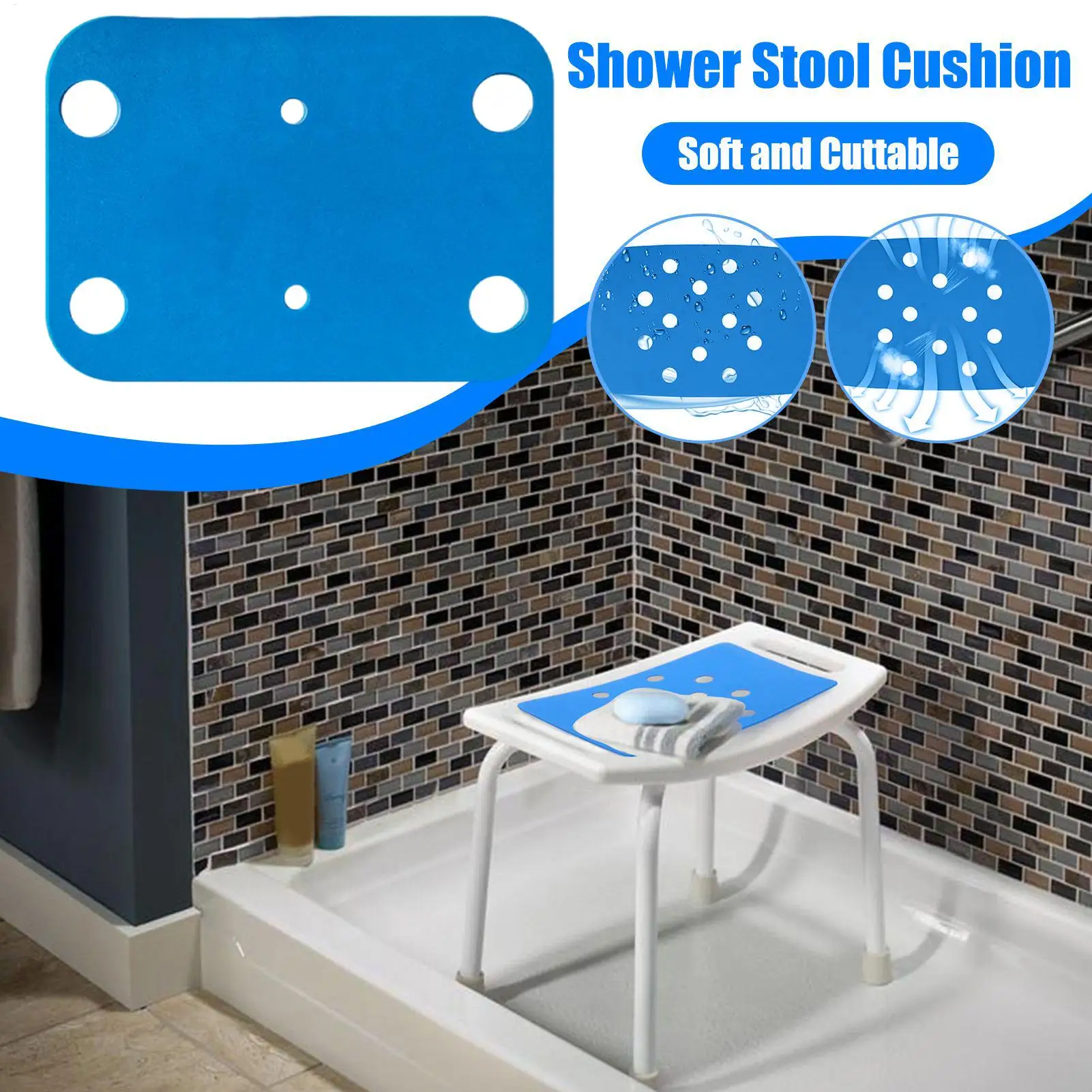 Shower Seat Pad Bath Chair Mat Anti Skid Waterproof Bench Mat for Senior Elderly Disabled Personal Hygiene Daily Routine