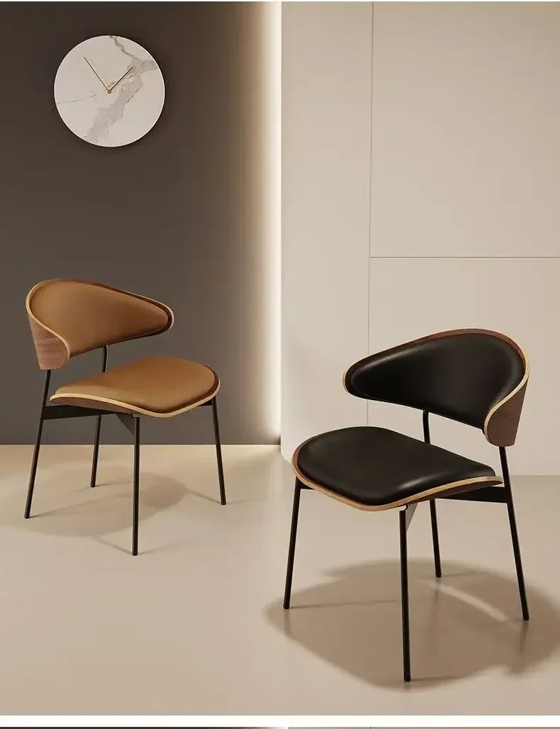 Genuine Leather Dining Chairs Set of 2 or1,Mid Century Modern Chair, Upholstered Kitchen Dining Room ChairsBlack WalnutBendwood.