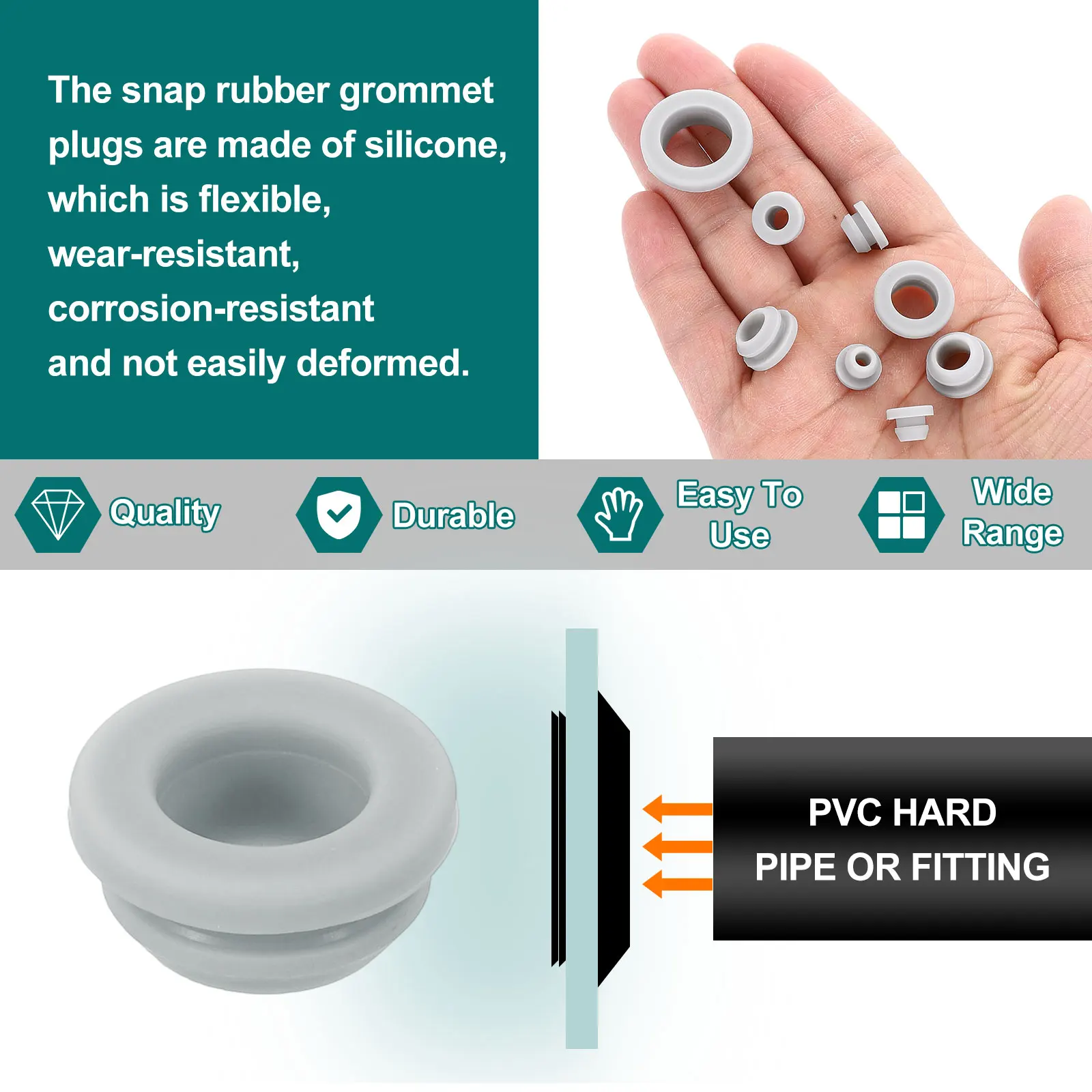 12pcs Rubber Grommets Snap Firewall Hole Plug Anti-Scratch Hole Cover Plug for Electrical Box Cable Wiring Gray