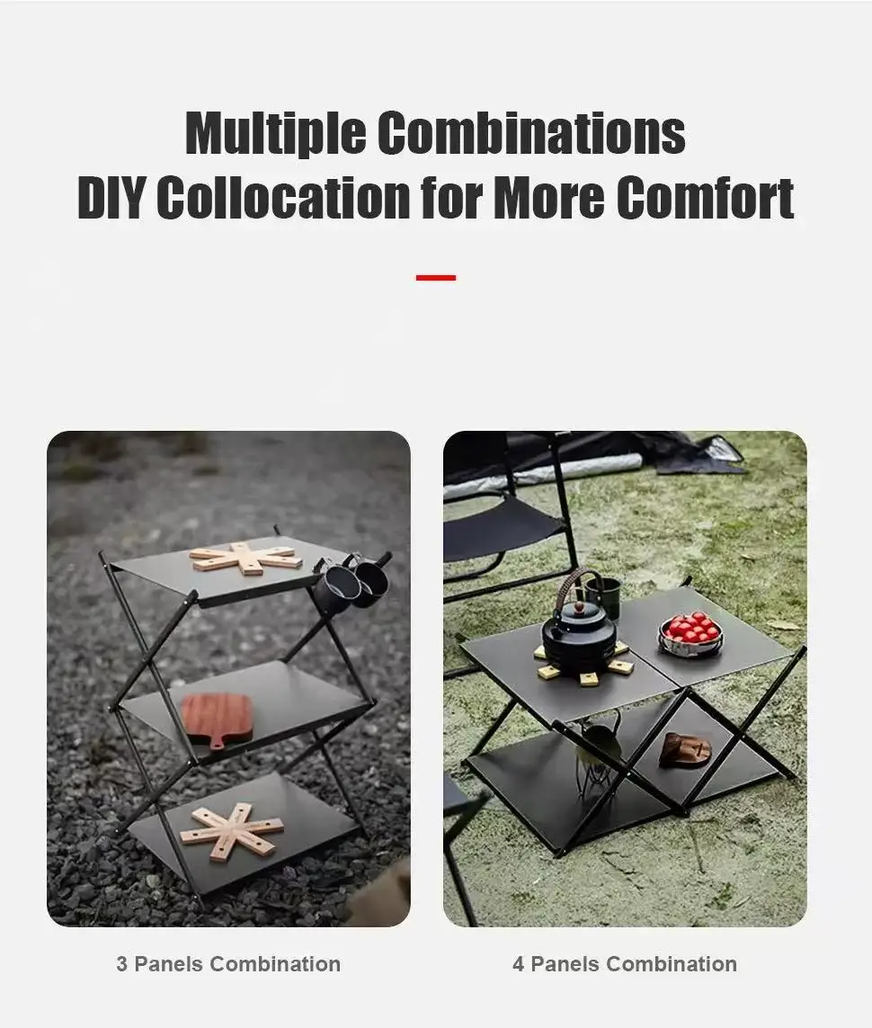 Three-tier Rack Outdoor Folding Storage Shelf Portable Desktop Organizer Shelves Picnic BBQ Storage Rack Table