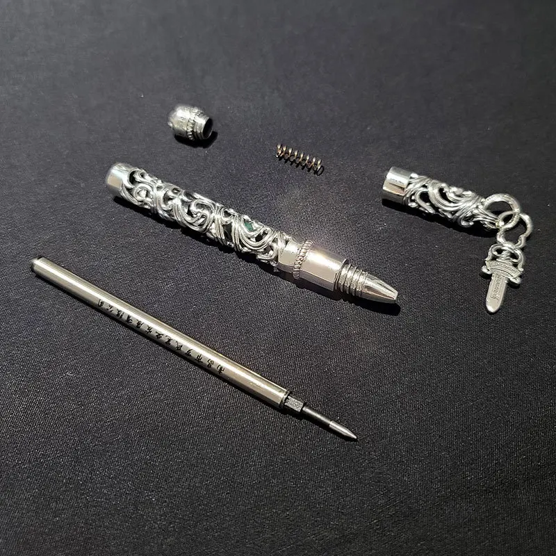 European Court Style 925 Silver, Hollow Cross Engraving, Metal Signature Pen, Ballpoint Pen, Gift.