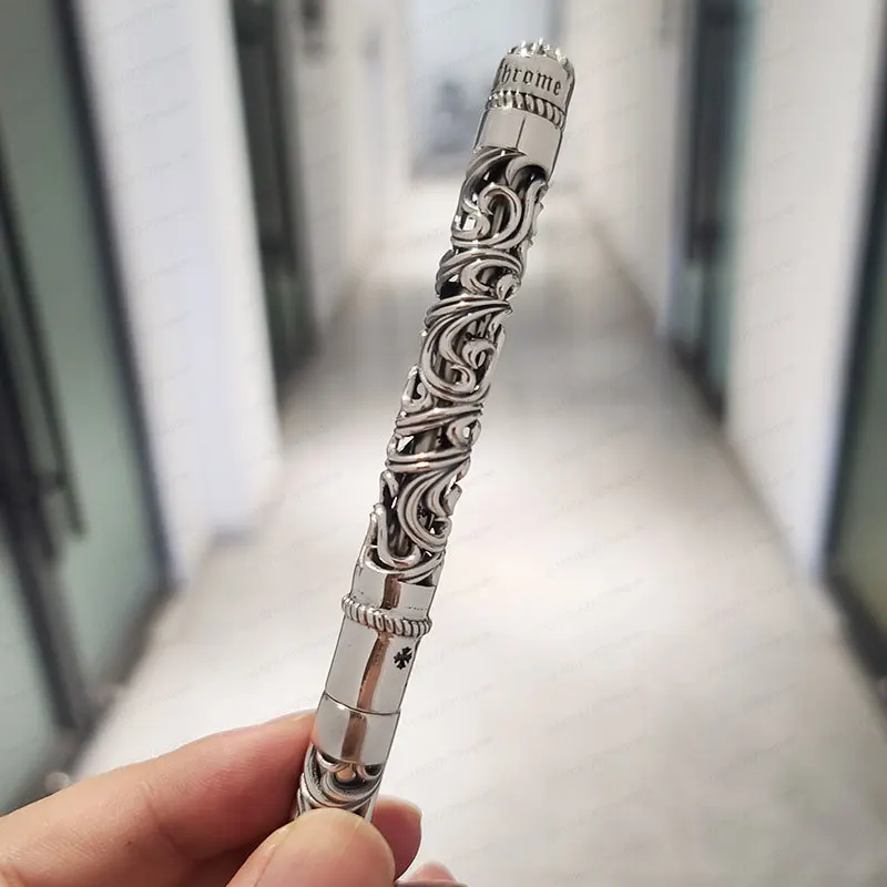 European Court Style 925 Silver, Hollow Cross Engraving, Metal Signature Pen, Ballpoint Pen, Gift.