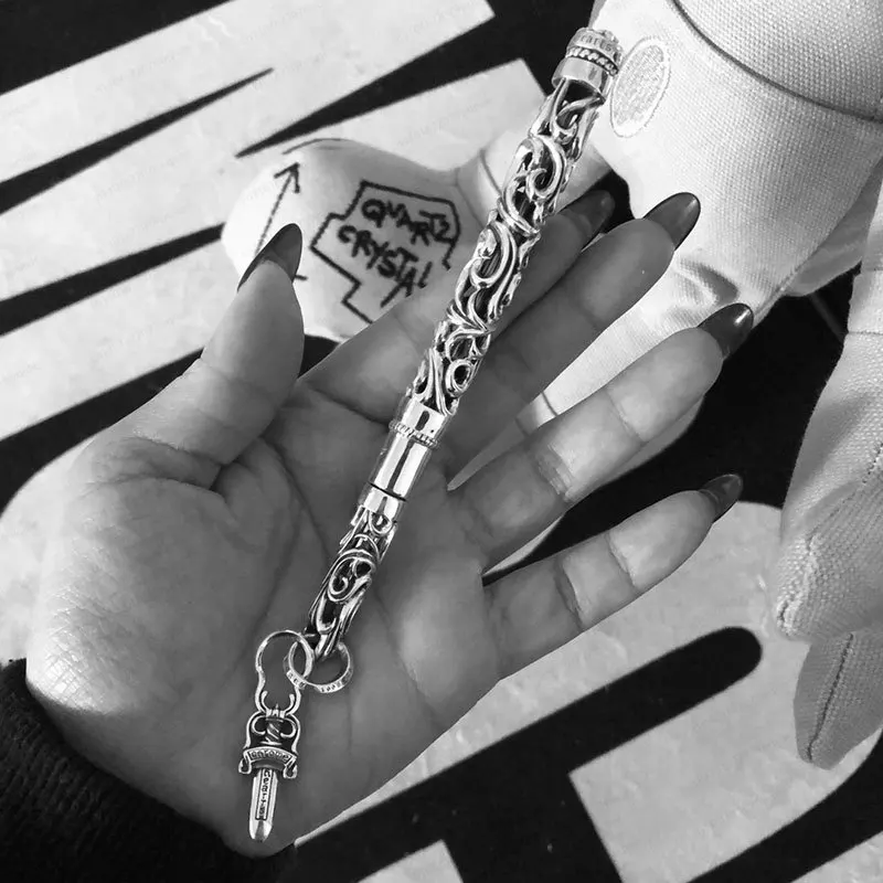 European Court Style 925 Silver, Hollow Cross Engraving, Metal Signature Pen, Ballpoint Pen, Gift.