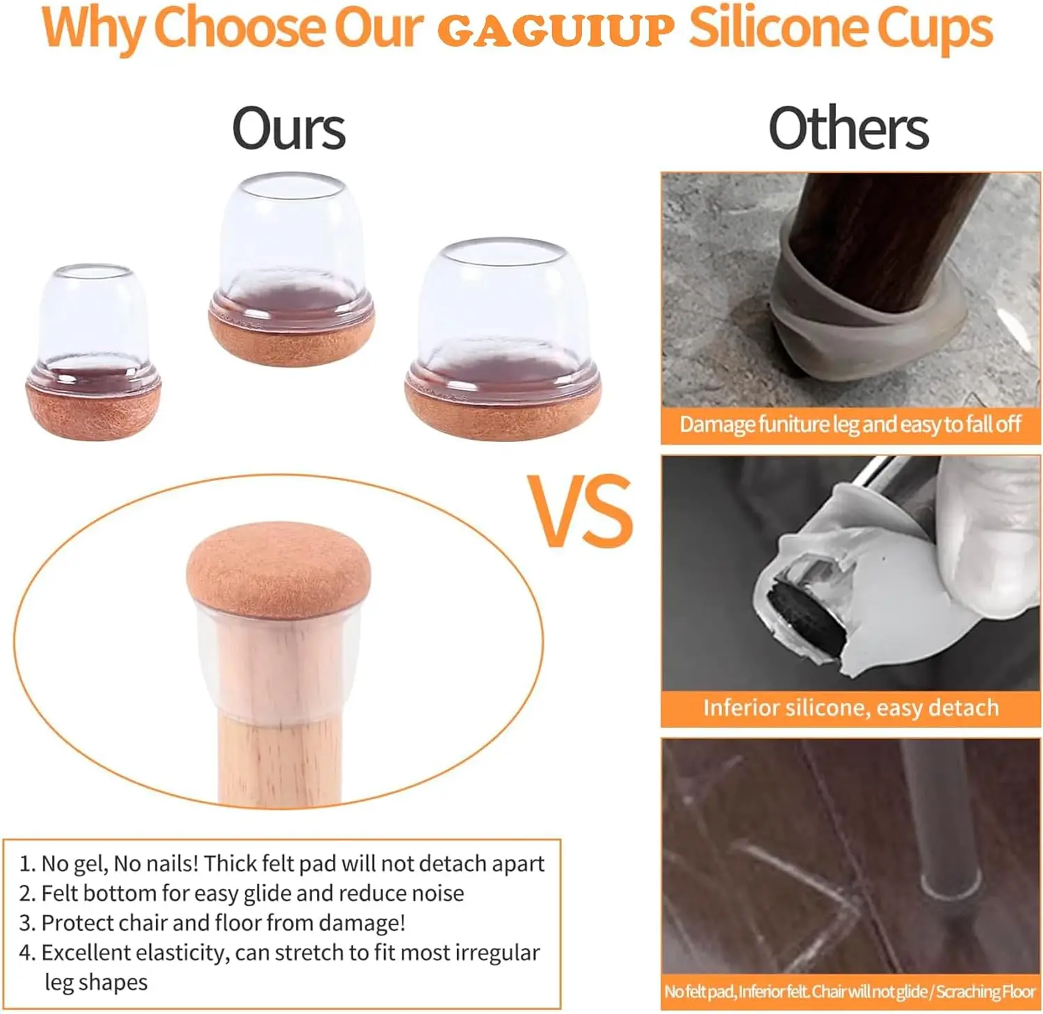 8PCS Table Chair Leg Protector Covers Silicon Furniture Floor Feet Cup Thick Felt Bottom Protector Feet Caps Reduce Noice