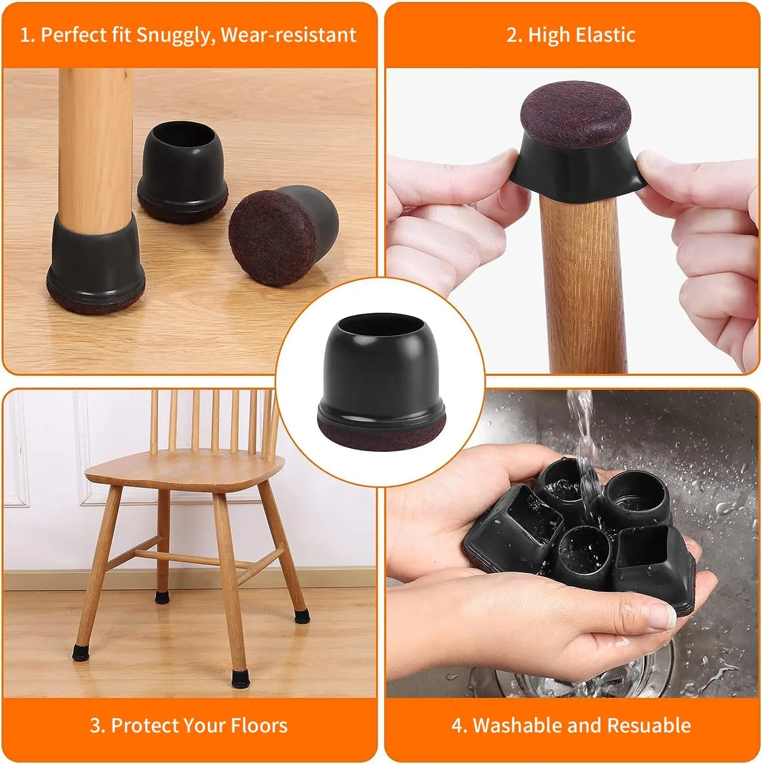 8PCS Table Chair Leg Protector Covers Silicon Furniture Floor Feet Cup Thick Felt Bottom Protector Feet Caps Reduce Noice