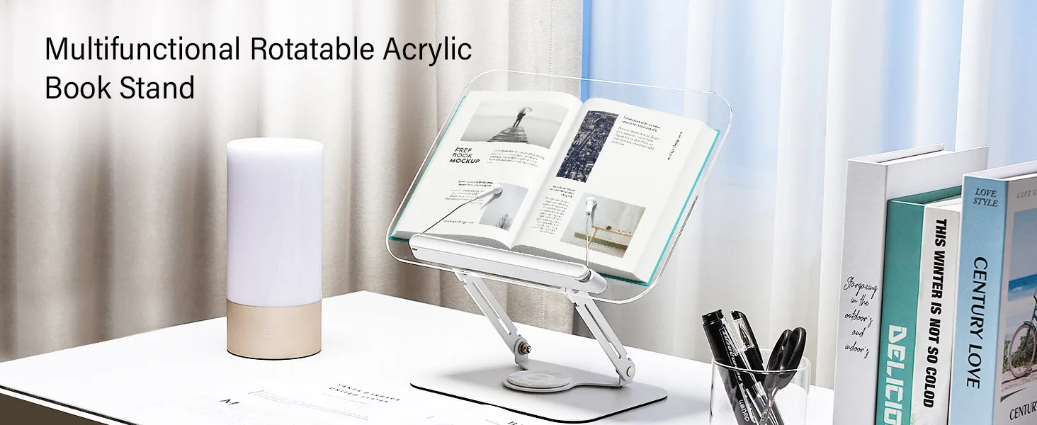 Portable Book Stand Free Angle Adjustable Book Holder for Thick Textbook Collapsible Acrylic Book Rest Desktop Riser Stand