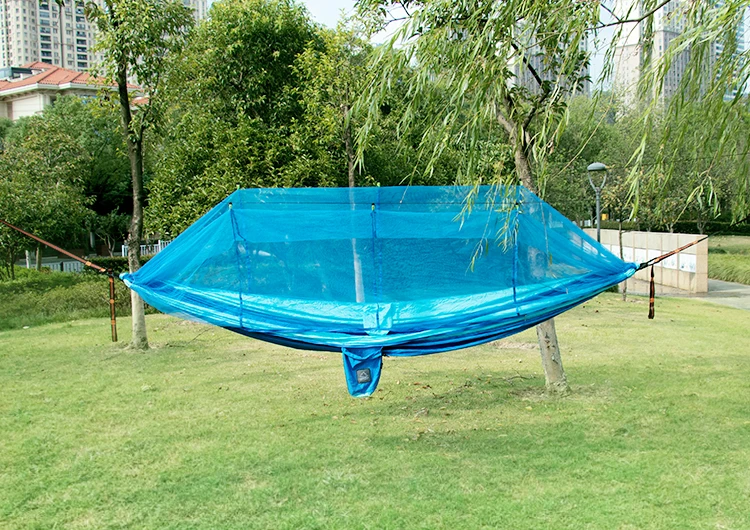 Single and Double Size Nylon Fabric Portable Travel Outdoor Camping Hanging Sleeping Hammock with Mosquito Net