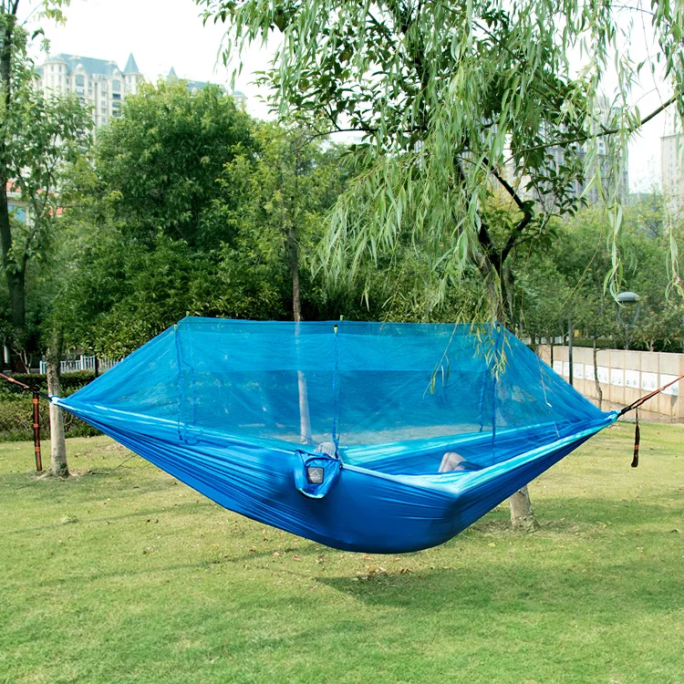 Single and Double Size Nylon Fabric Portable Travel Outdoor Camping Hanging Sleeping Hammock with Mosquito Net