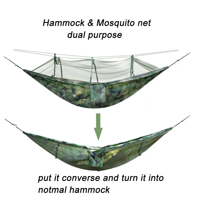 Single and Double Size Nylon Fabric Portable Travel Outdoor Camping Hanging Sleeping Hammock with Mosquito Net
