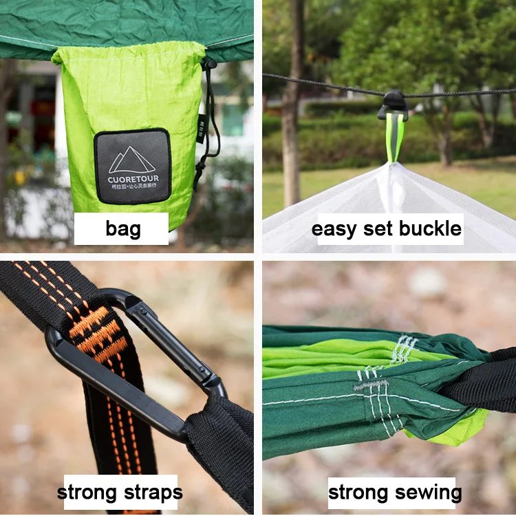 Single and Double Size Nylon Fabric Portable Travel Outdoor Camping Hanging Sleeping Hammock with Mosquito Net