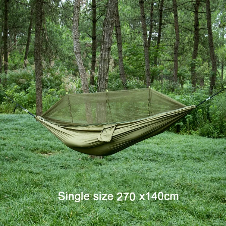 Single and Double Size Nylon Fabric Portable Travel Outdoor Camping Hanging Sleeping Hammock with Mosquito Net