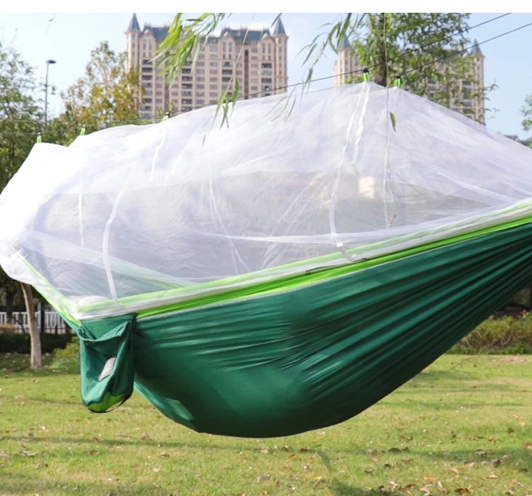 Single and Double Size Nylon Fabric Portable Travel Outdoor Camping Hanging Sleeping Hammock with Mosquito Net