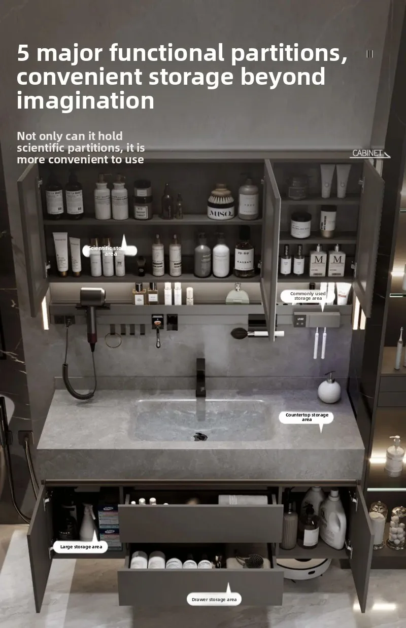 Rock Plate Integrated Basin, Bathroom Washbasin, Washbasin, Bathroom Cabinet Combination, Multiple Sizes Available