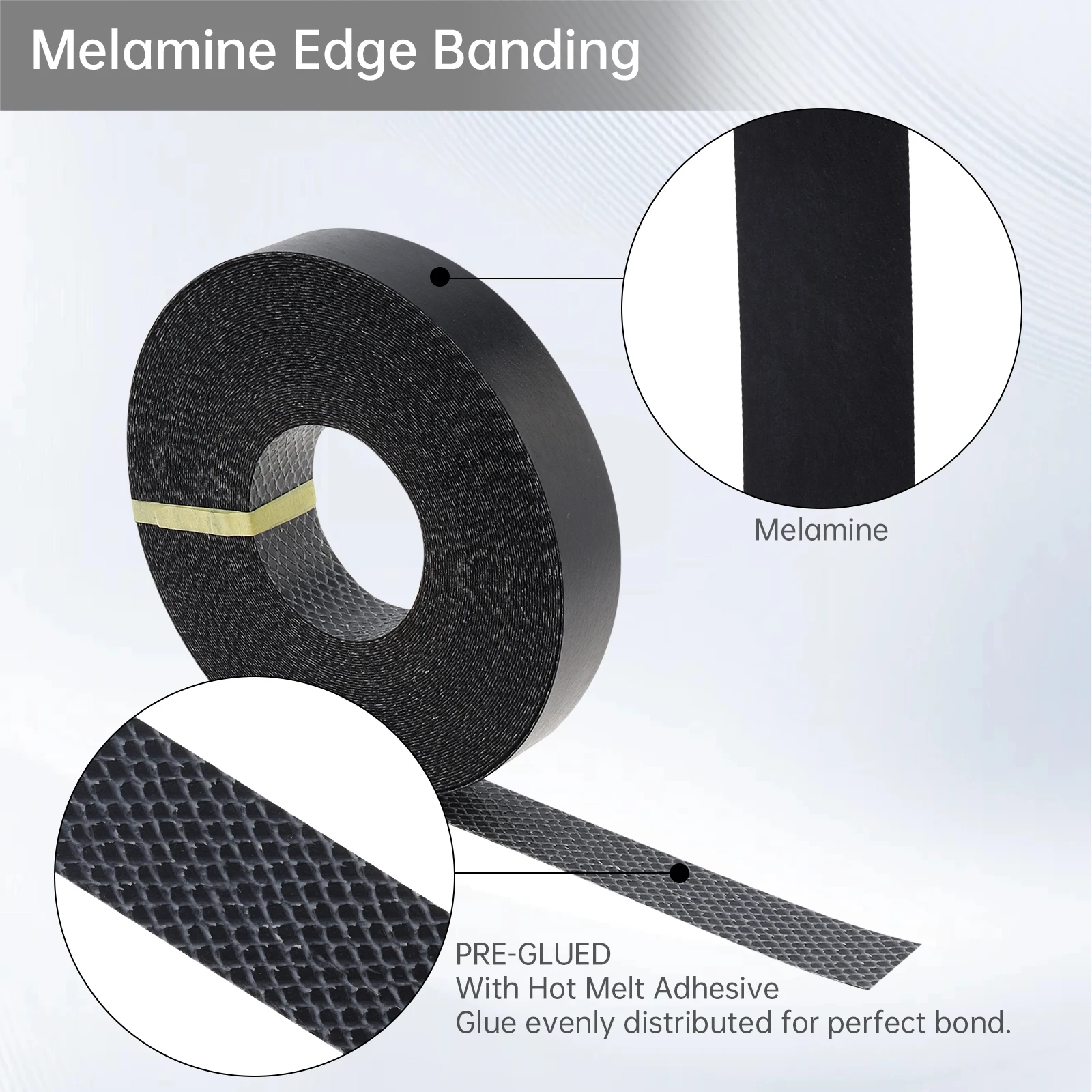 15m Hot Melt Adhesive Melamine Edge Banding for Plywood Table / Cabinet with Two Colors Optional, Pre-glued Veneer Edging
