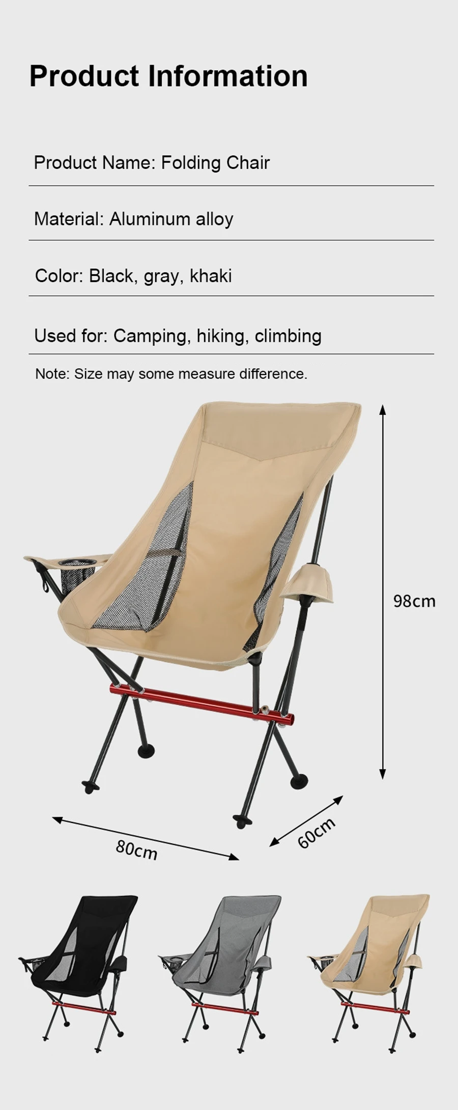 Folding Chair with Armrest, Camping Aluminum Chairs with Cup Cover Lightweight Collapsible Chair for Hiking Fishing Beach