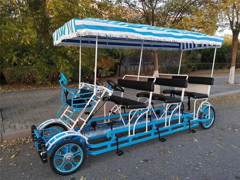 2pcs/lot 4 Wheels 6 Seater Tourist Sightseeing Pedal Surrey Bike Road Tandem Bicycles For Park
