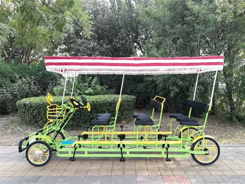 2pcs/lot 4 Wheels 6 Seater Tourist Sightseeing Pedal Surrey Bike Road Tandem Bicycles For Park