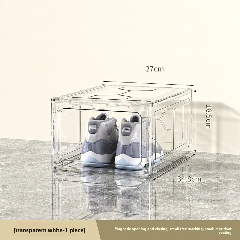 Transparent shoe box, magnetic suction door, thick plastic storage box, detachable dustproof shoe storage box
