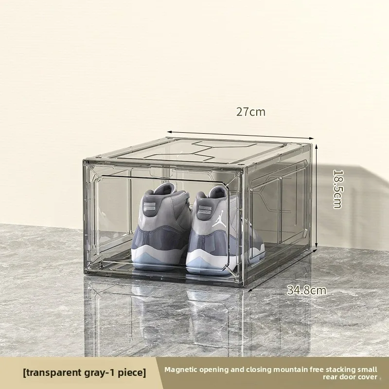 Transparent shoe box, magnetic suction door, thick plastic storage box, detachable dustproof shoe storage box