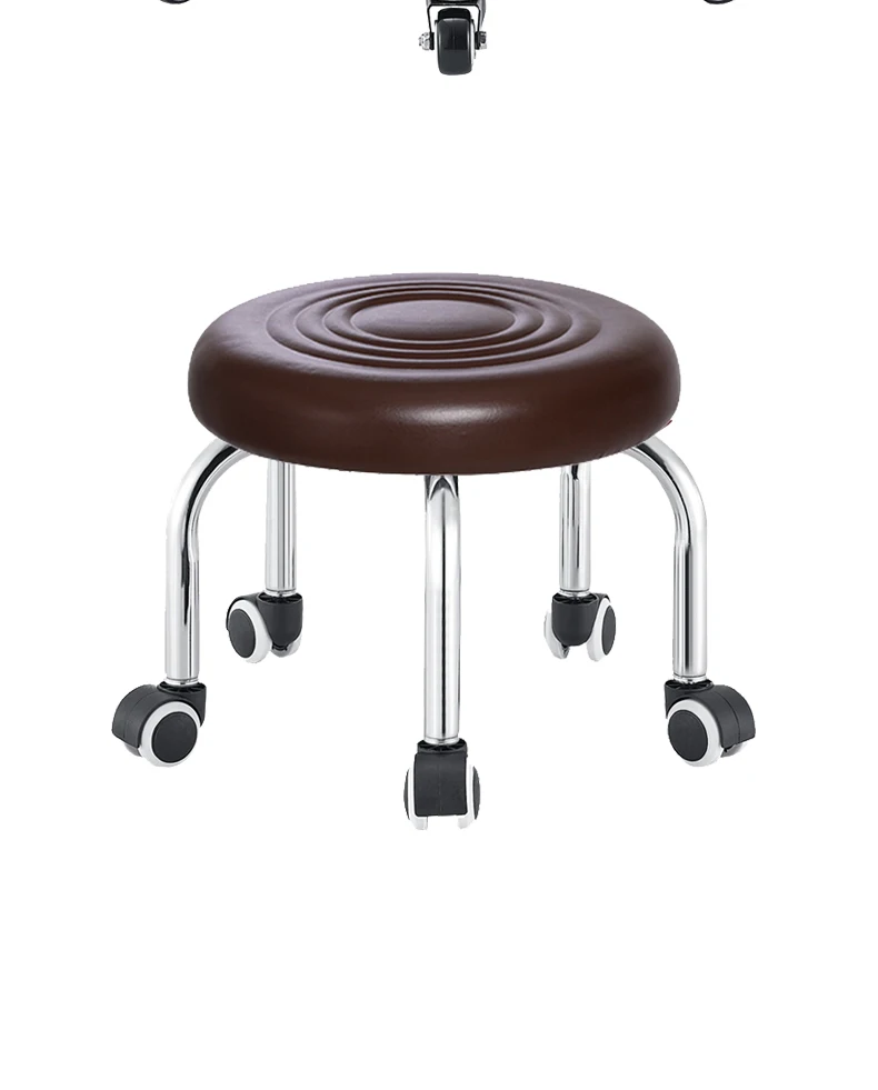 5-Wheel Metal Stool - Thickened Silent Low Stool with Sturdy Frame for Home/Foot Spa/Cosmetology/Kids