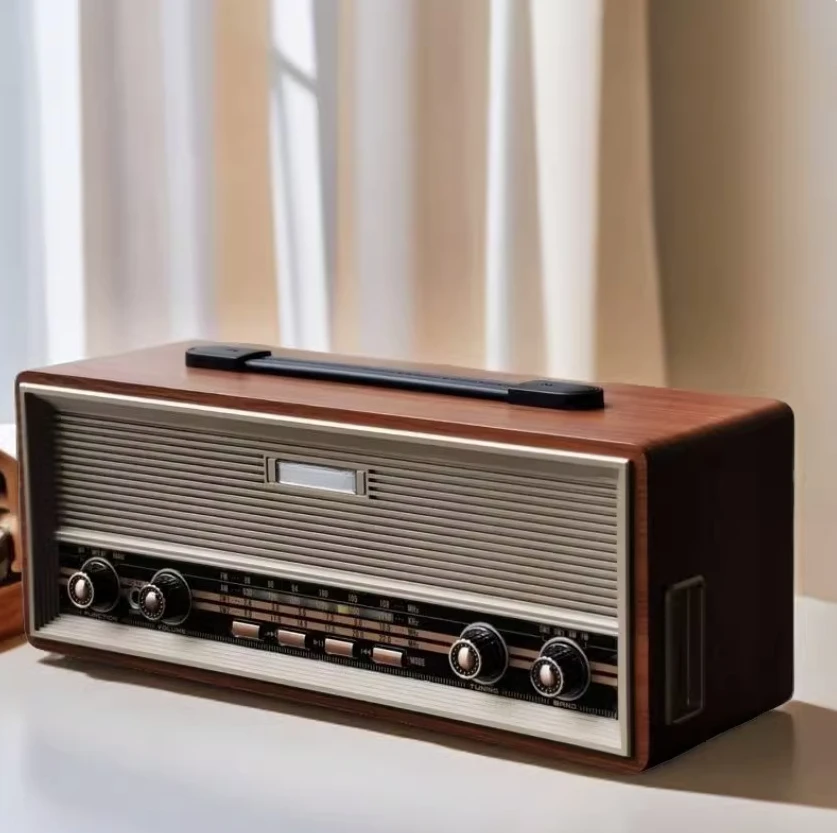 Retro Nostalgic Desktop Stereo Radio FM Medium Wave Shortwave Bluetooth Speaker Card Stereo