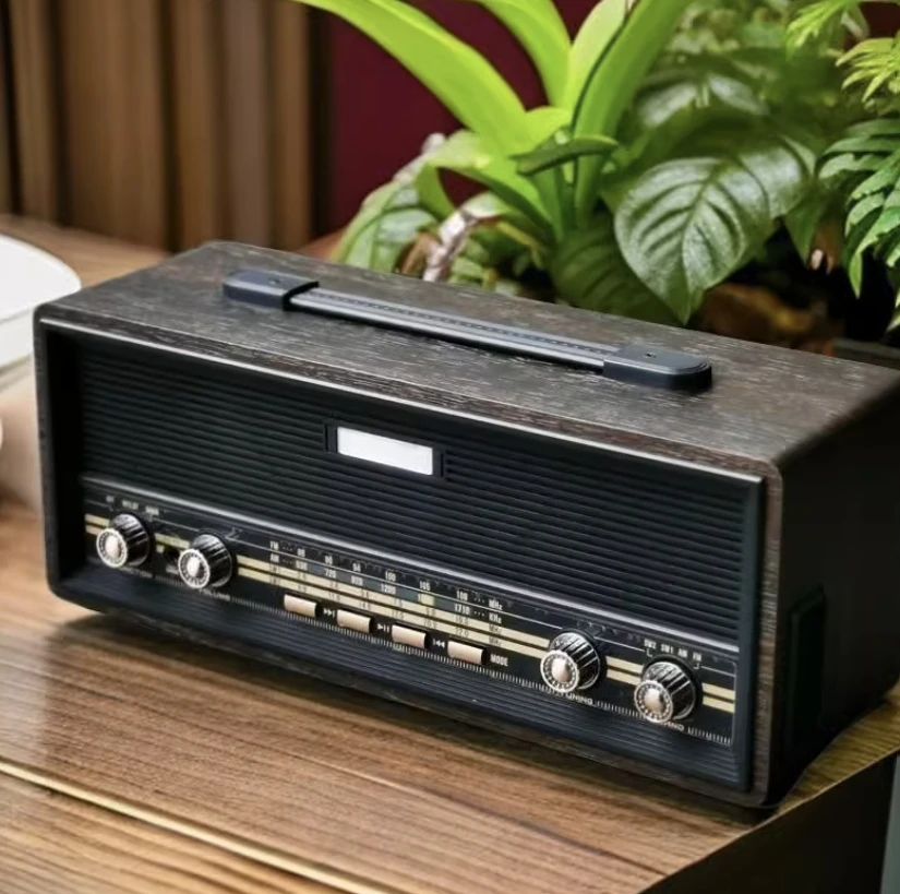 Retro Nostalgic Desktop Stereo Radio FM Medium Wave Shortwave Bluetooth Speaker Card Stereo