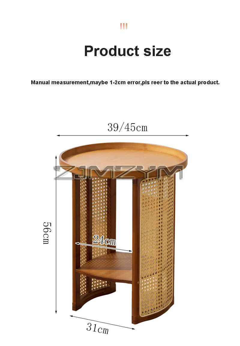 Rattan Side Table Sofa Storage Corner Desk Small Round Coffee Table Double-Layer Edge Bedside Table Balcony Sides Tables