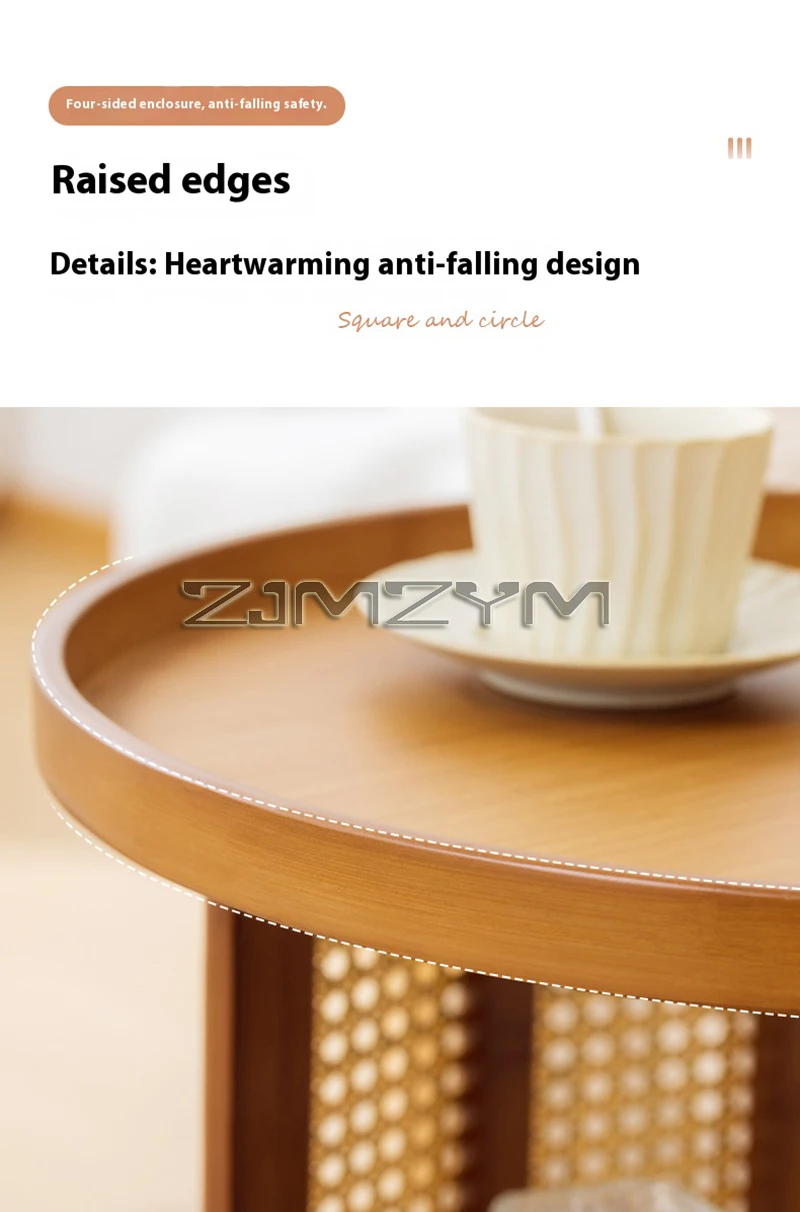 Rattan Side Table Sofa Storage Corner Desk Small Round Coffee Table Double-Layer Edge Bedside Table Balcony Sides Tables