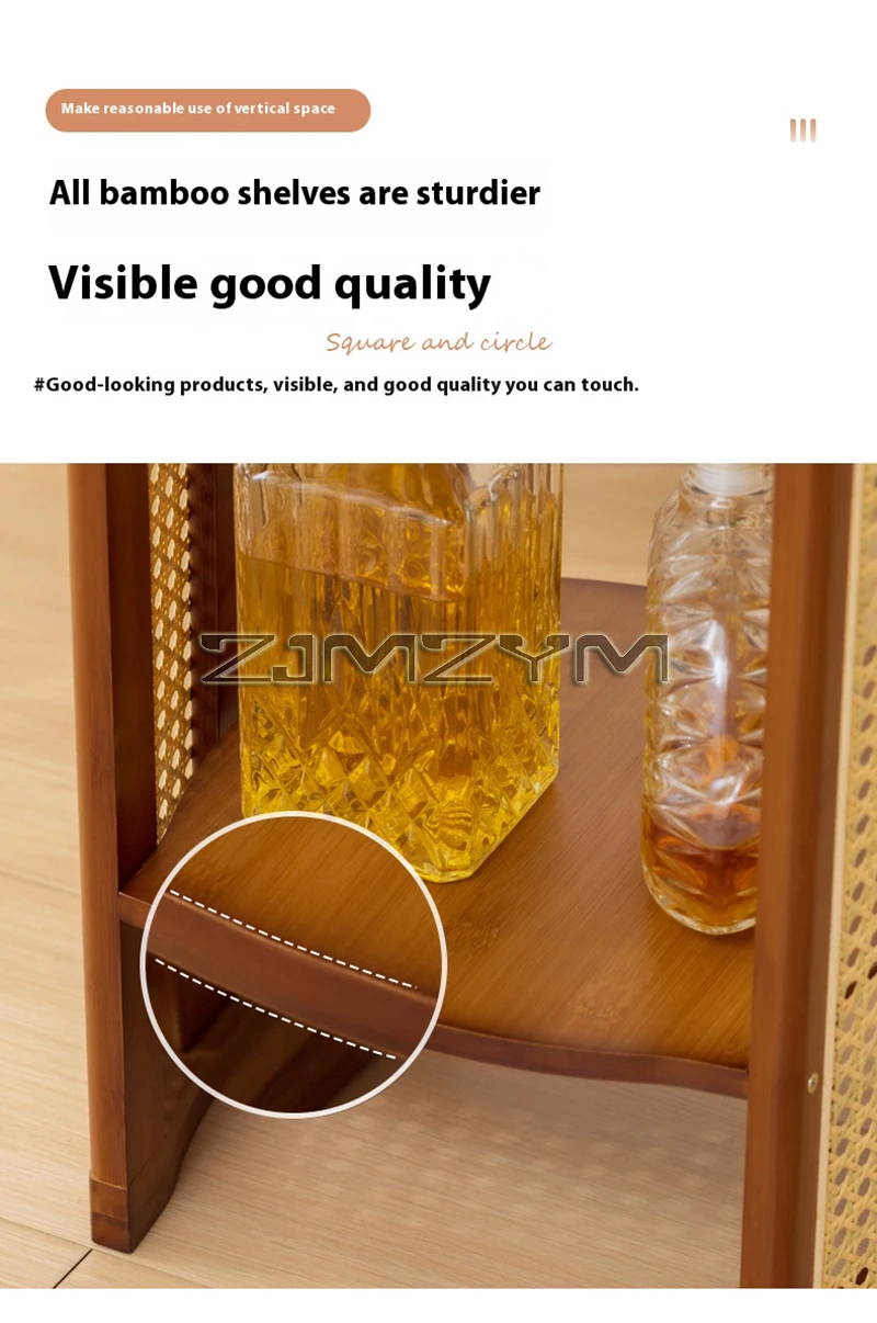 Rattan Side Table Sofa Storage Corner Desk Small Round Coffee Table Double-Layer Edge Bedside Table Balcony Sides Tables