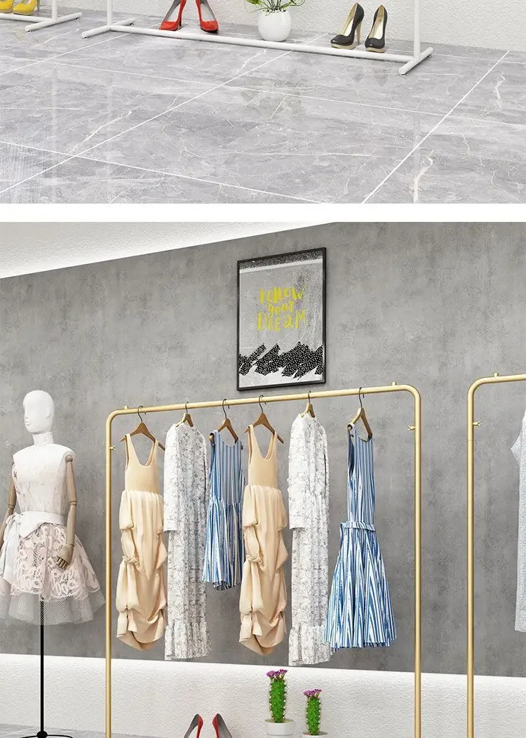 Luxury Gold Clothes Rack Iron Art Stylish Clothing Rack with 100-150CM Length for High-End Home Interior Retail Store Decoration