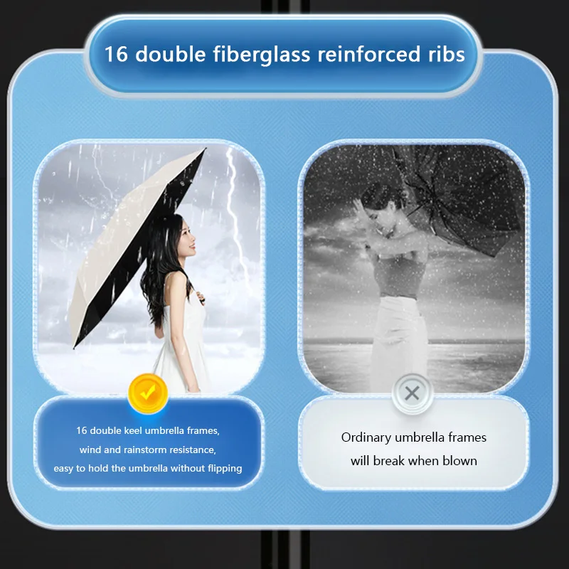 24 Bone Folding Umbrella Fully Automatic SPF 50 UV Double Bone Protection Rain Resistance Strong Wind Resitance Umbrella