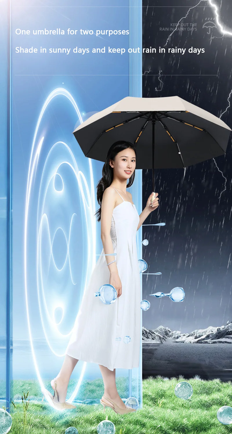 24 Bone Folding Umbrella Fully Automatic SPF 50 UV Double Bone Protection Rain Resistance Strong Wind Resitance Umbrella