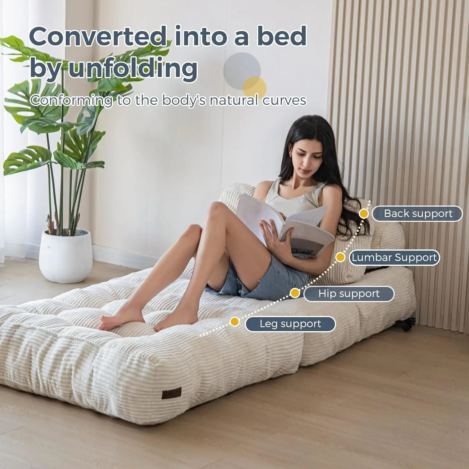 Folding Sofa Bed, Convertible Sleeper Chair with Pillow Foldable Matress, Portable Fold Out Chair Bed Comfy Floor Sofa Lounge
