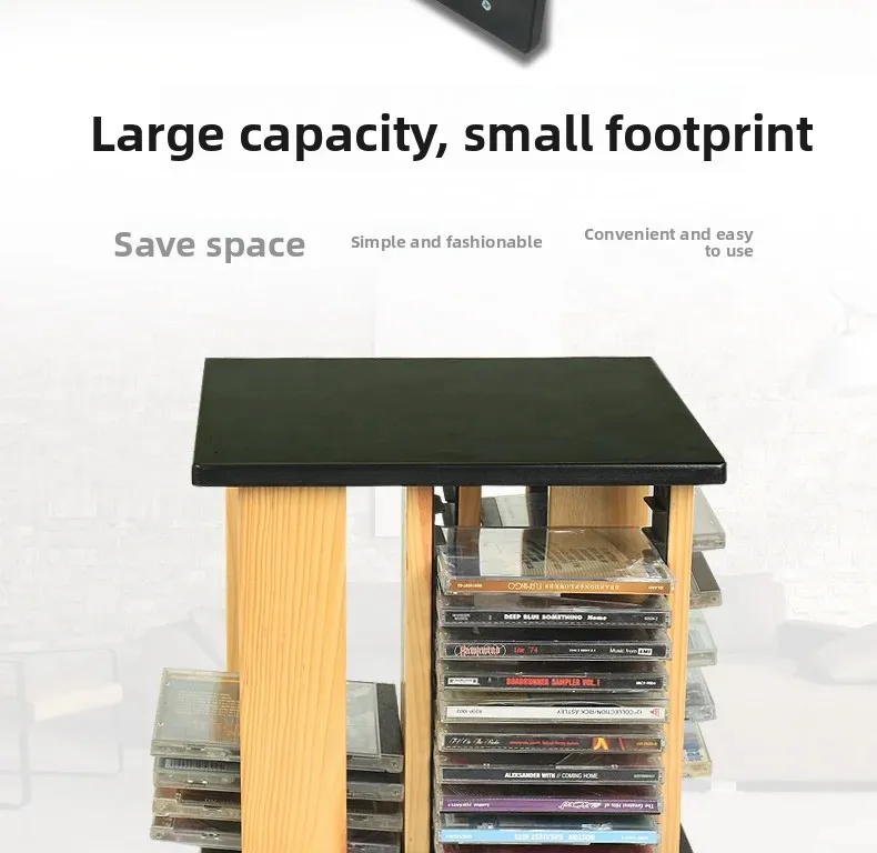 Nordic Modern 360° Rotating CD Rack Space-Saving Solid Wood Disc Stand Storage Organizer for CD Collection