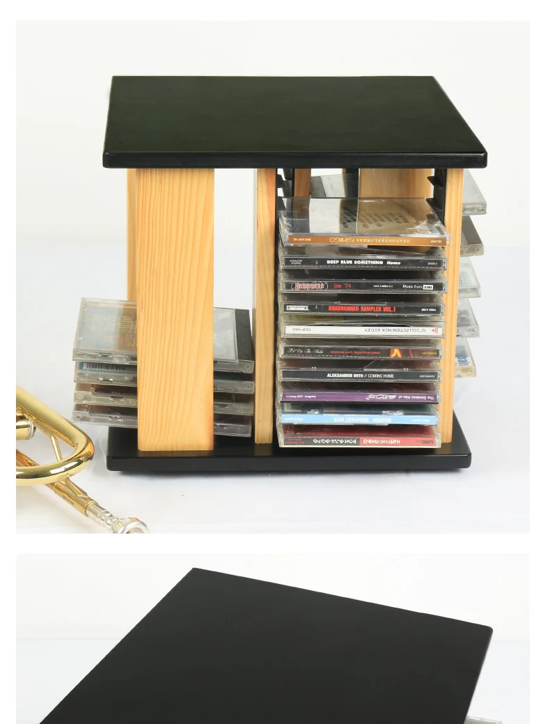 Nordic Modern 360° Rotating CD Rack Space-Saving Solid Wood Disc Stand Storage Organizer for CD Collection