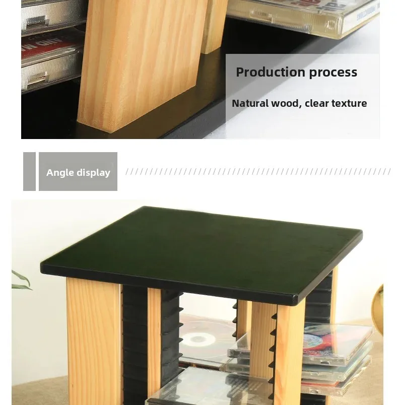 Nordic Modern 360° Rotating CD Rack Space-Saving Solid Wood Disc Stand Storage Organizer for CD Collection