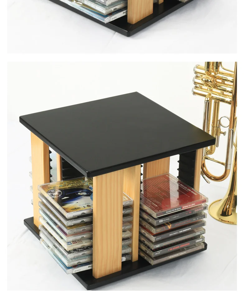 Nordic Modern 360° Rotating CD Rack Space-Saving Solid Wood Disc Stand Storage Organizer for CD Collection