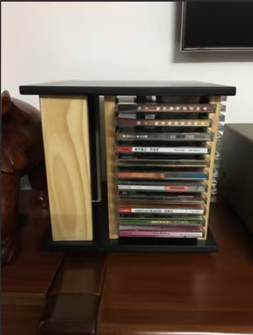 Nordic Modern 360° Rotating CD Rack Space-Saving Solid Wood Disc Stand Storage Organizer for CD Collection