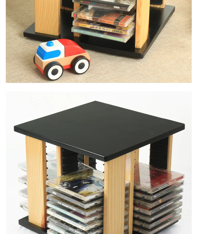Nordic Modern 360° Rotating CD Rack Space-Saving Solid Wood Disc Stand Storage Organizer for CD Collection