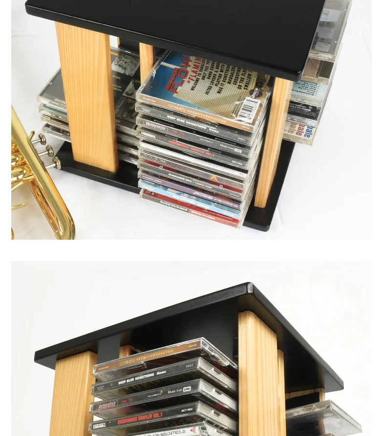 Nordic Modern 360° Rotating CD Rack Space-Saving Solid Wood Disc Stand Storage Organizer for CD Collection