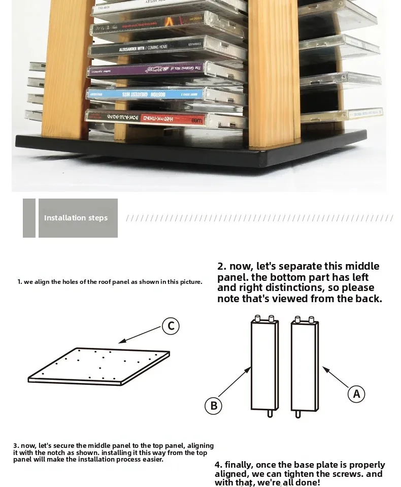 Nordic Modern 360° Rotating CD Rack Space-Saving Solid Wood Disc Stand Storage Organizer for CD Collection