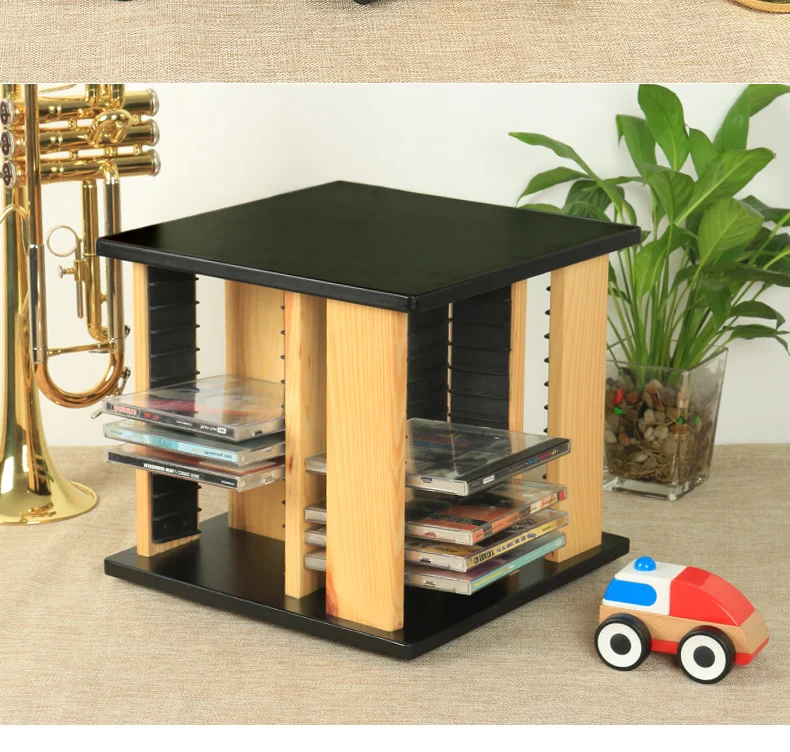 Nordic Modern 360° Rotating CD Rack Space-Saving Solid Wood Disc Stand Storage Organizer for CD Collection