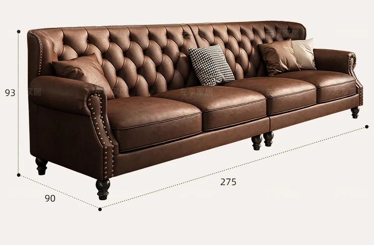 American Retro Sofa Fancy Leather Small Apartment Buckle Sofa First Layer Cowhide Canape Salon Furniture Couch