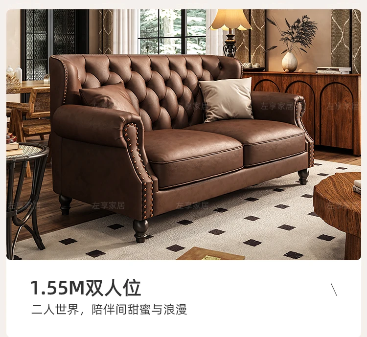 American Retro Sofa Fancy Leather Small Apartment Buckle Sofa First Layer Cowhide Canape Salon Furniture Couch