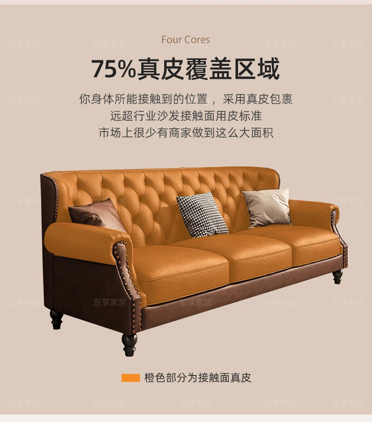 American Retro Sofa Fancy Leather Small Apartment Buckle Sofa First Layer Cowhide Canape Salon Furniture Couch