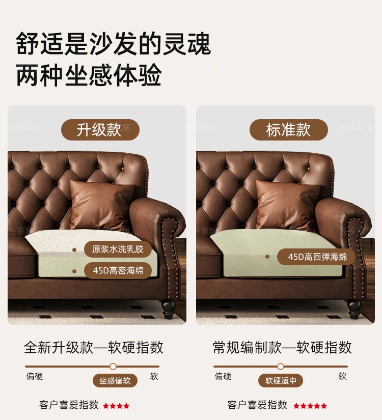 American Retro Sofa Fancy Leather Small Apartment Buckle Sofa First Layer Cowhide Canape Salon Furniture Couch