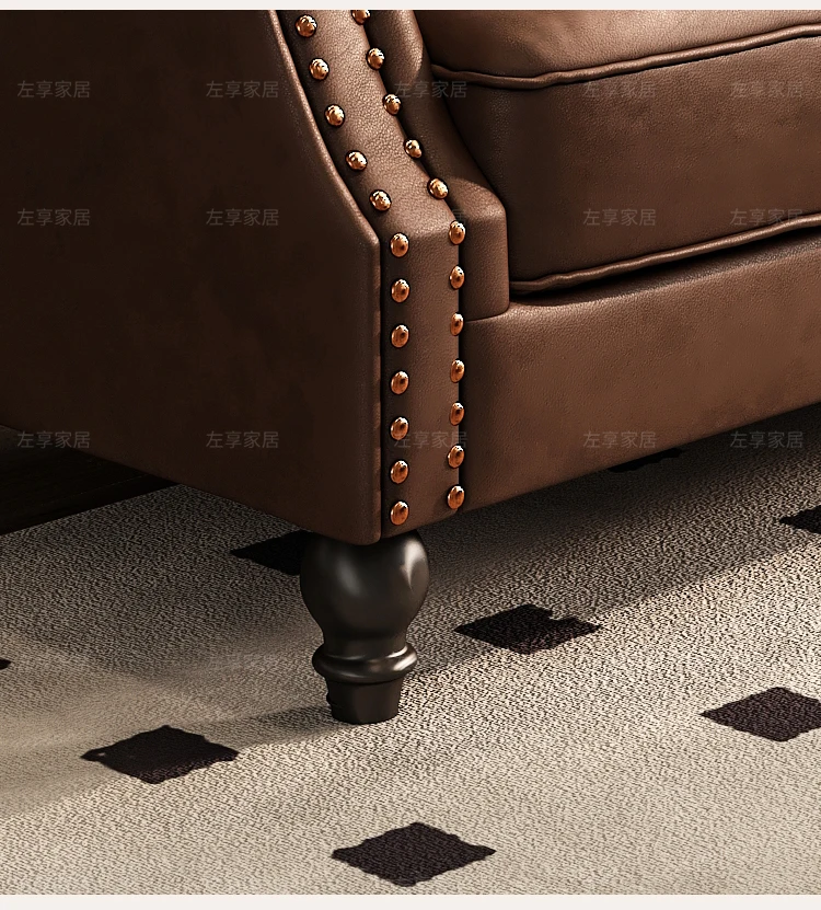 American Retro Sofa Fancy Leather Small Apartment Buckle Sofa First Layer Cowhide Canape Salon Furniture Couch