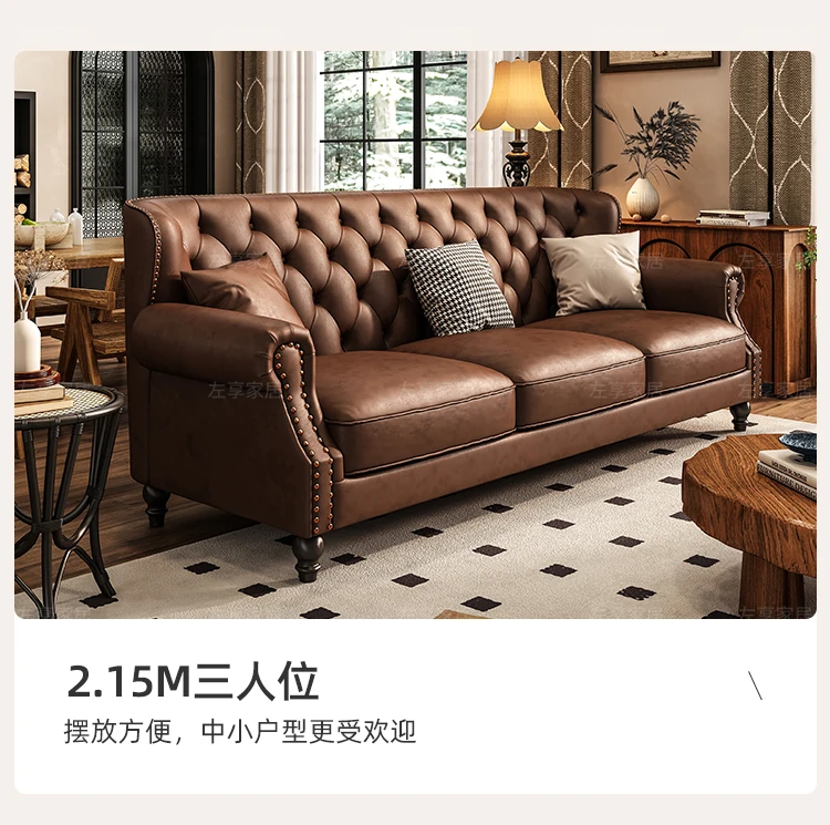 American Retro Sofa Fancy Leather Small Apartment Buckle Sofa First Layer Cowhide Canape Salon Furniture Couch