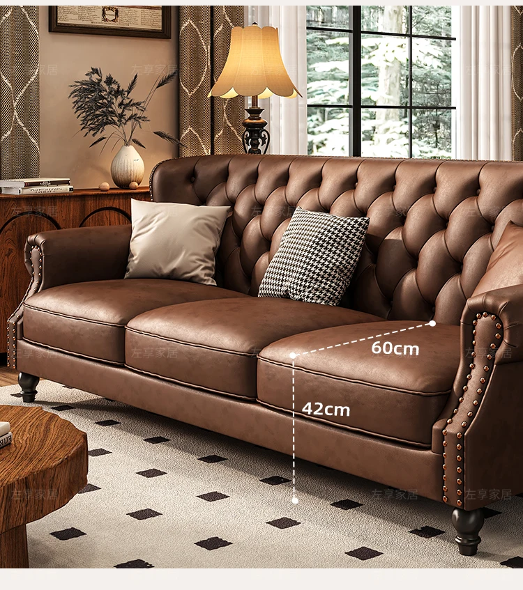 American Retro Sofa Fancy Leather Small Apartment Buckle Sofa First Layer Cowhide Canape Salon Furniture Couch