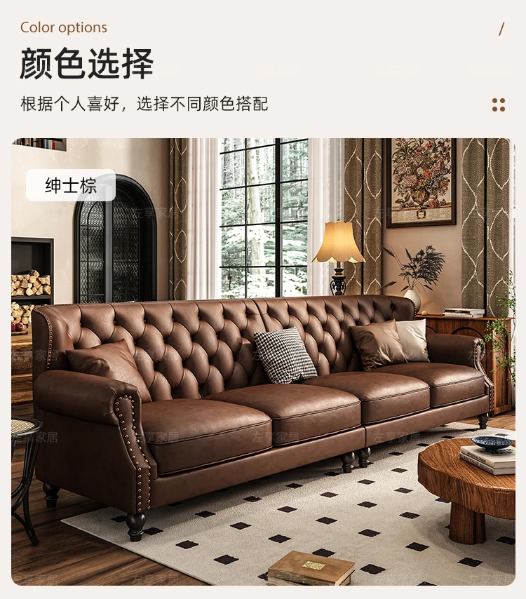 American Retro Sofa Fancy Leather Small Apartment Buckle Sofa First Layer Cowhide Canape Salon Furniture Couch